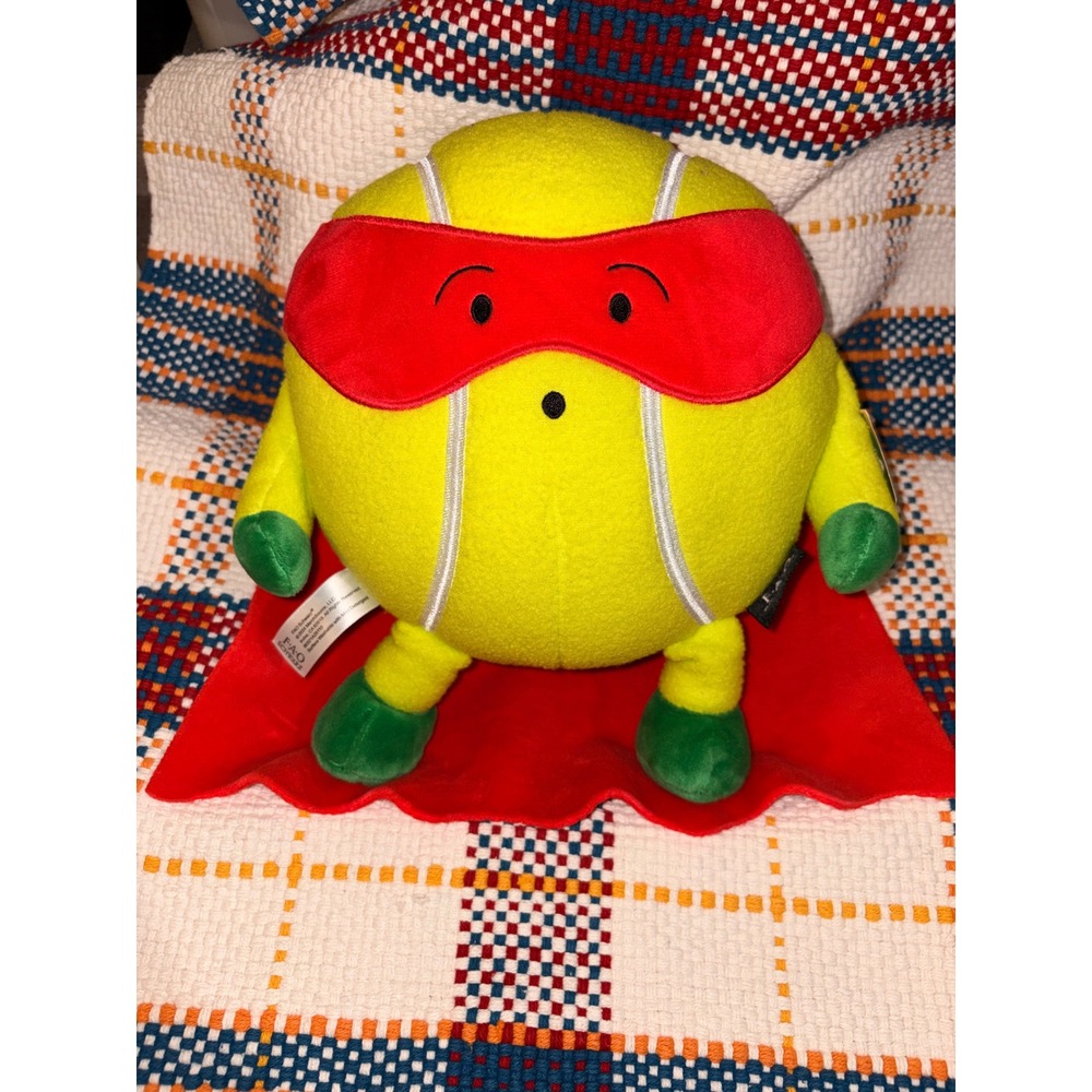 FAO Schwarz Heroes of the Game Tennis Ball Superhero Plush Red Cape Yellow